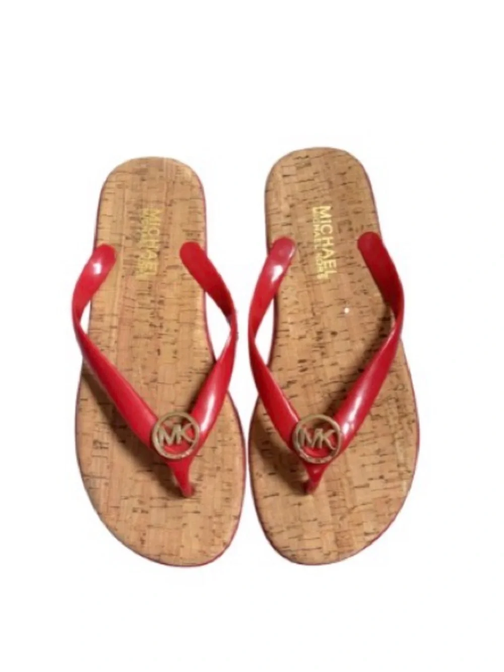 Michael Kors Red Cork-Style MK Logo Thong Sandals